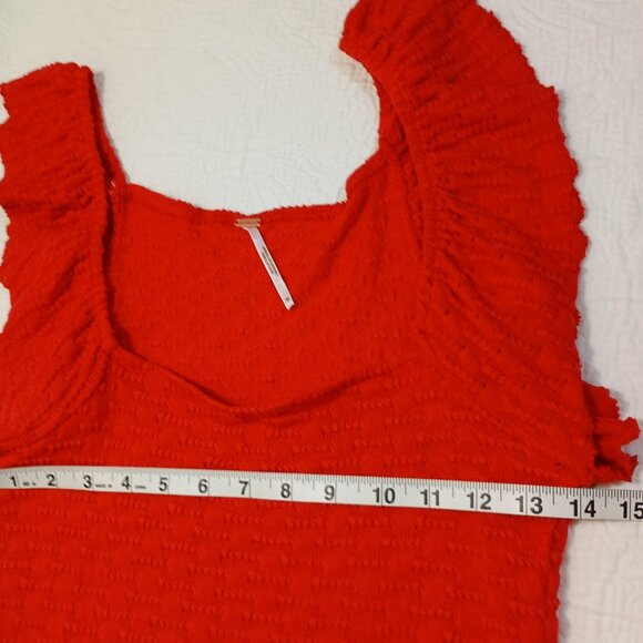 Free People Top Red Ruffled Textured M Womens - Picture 9 of 9